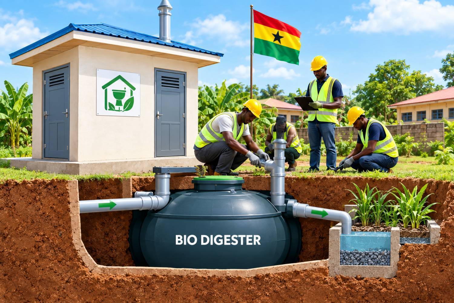 Bio digester toilet installation